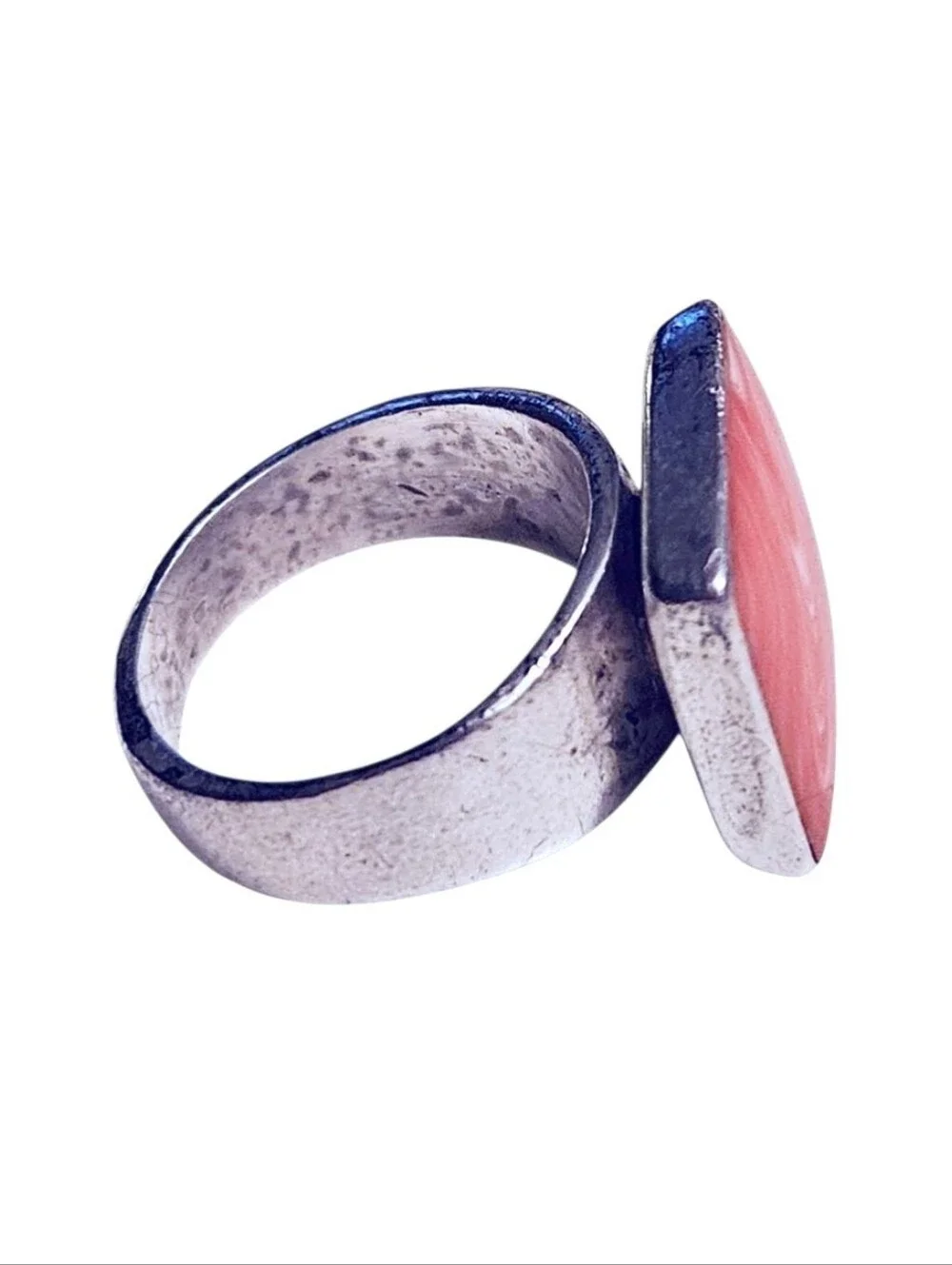 Vintage 925 Stamped Thick Sterling Silver Large Square Coral Ring Size 8